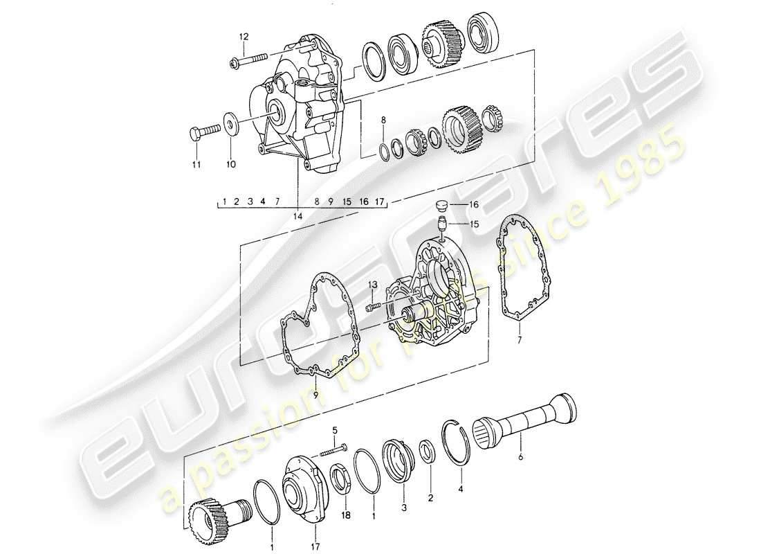 porsche 1998 (993) tiptronic - engranajes rectos - placa intermedia diagrama de piezas