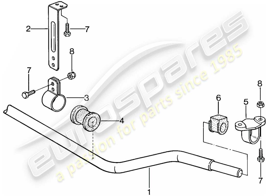 porsche 1987 (924s) diagrama de piezas del estabilizador