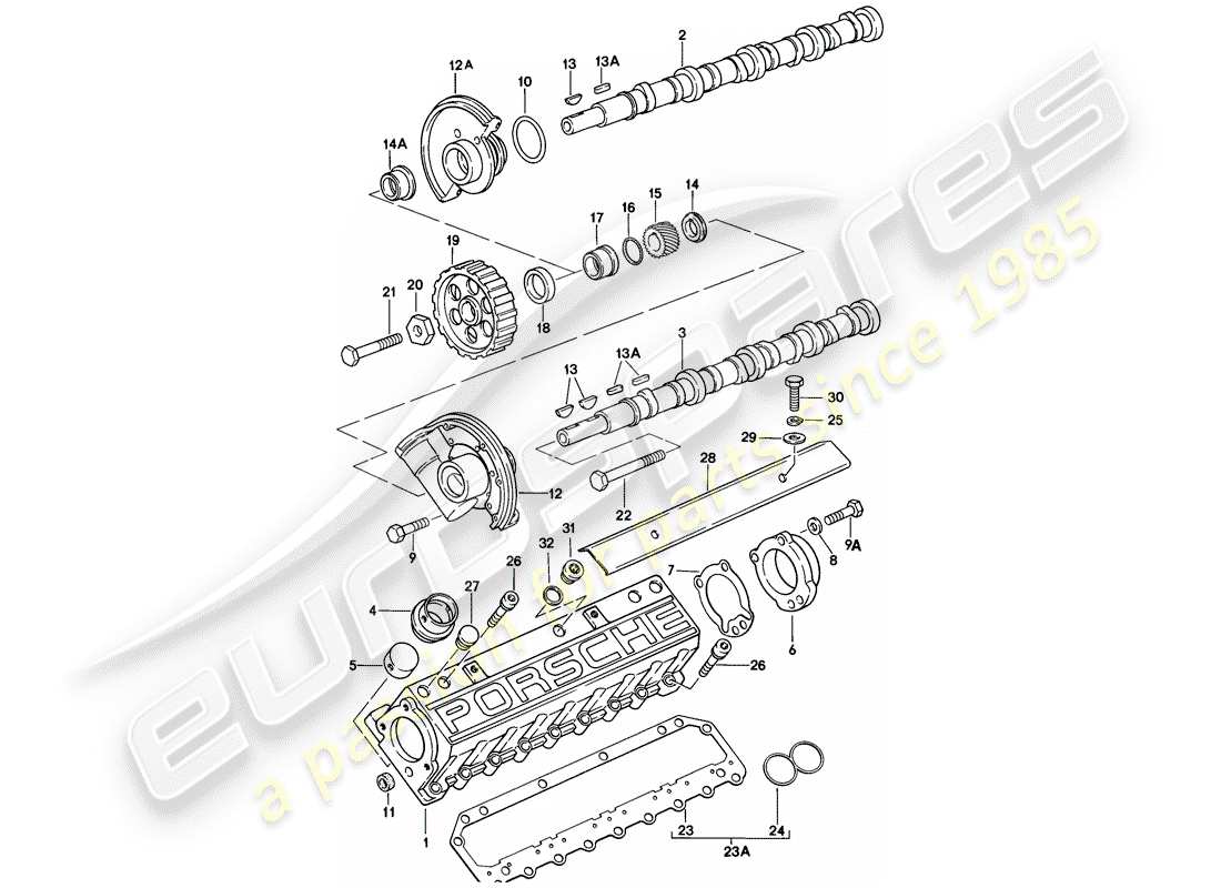 porsche 1980 (928) árbol de levas diagrama de piezas