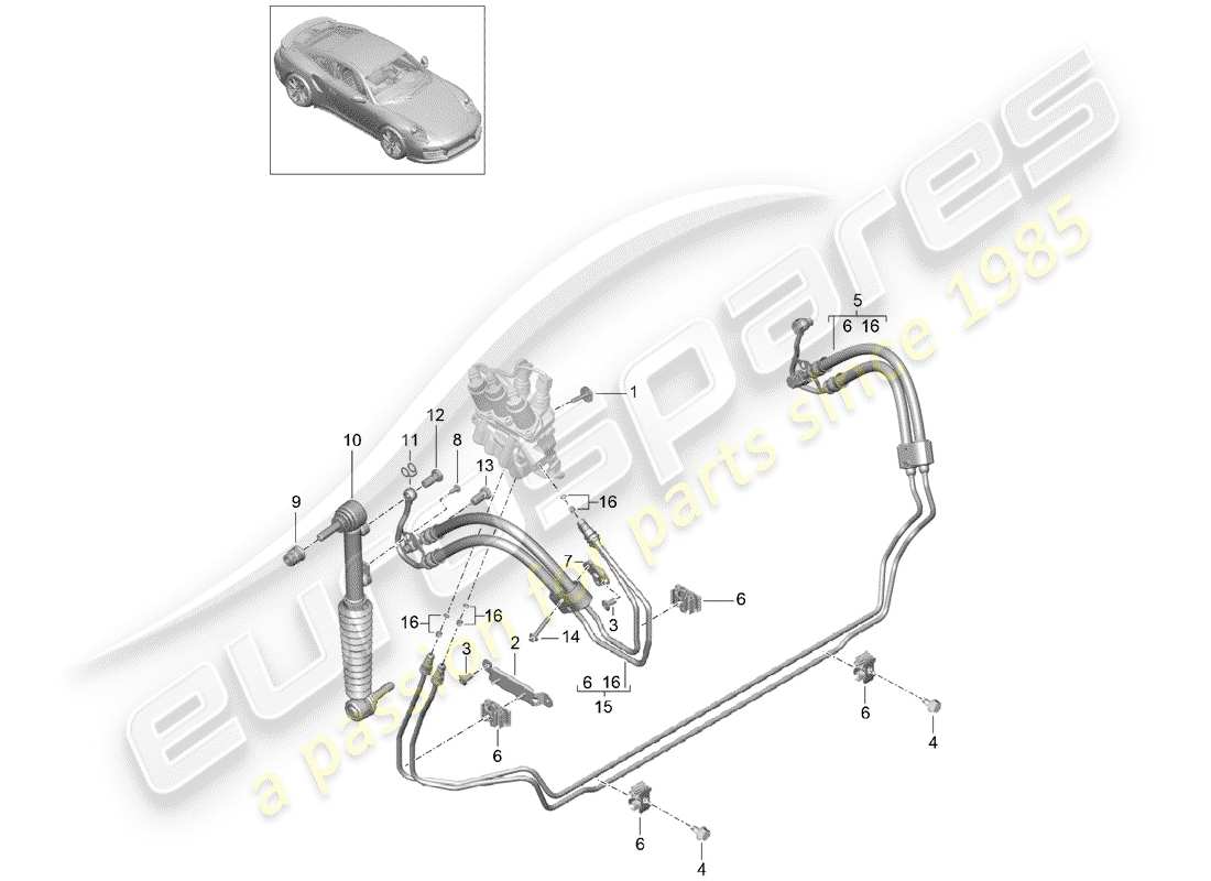 porsche 2014 (991-1 turbo) línea hidráulica diagrama de piezas