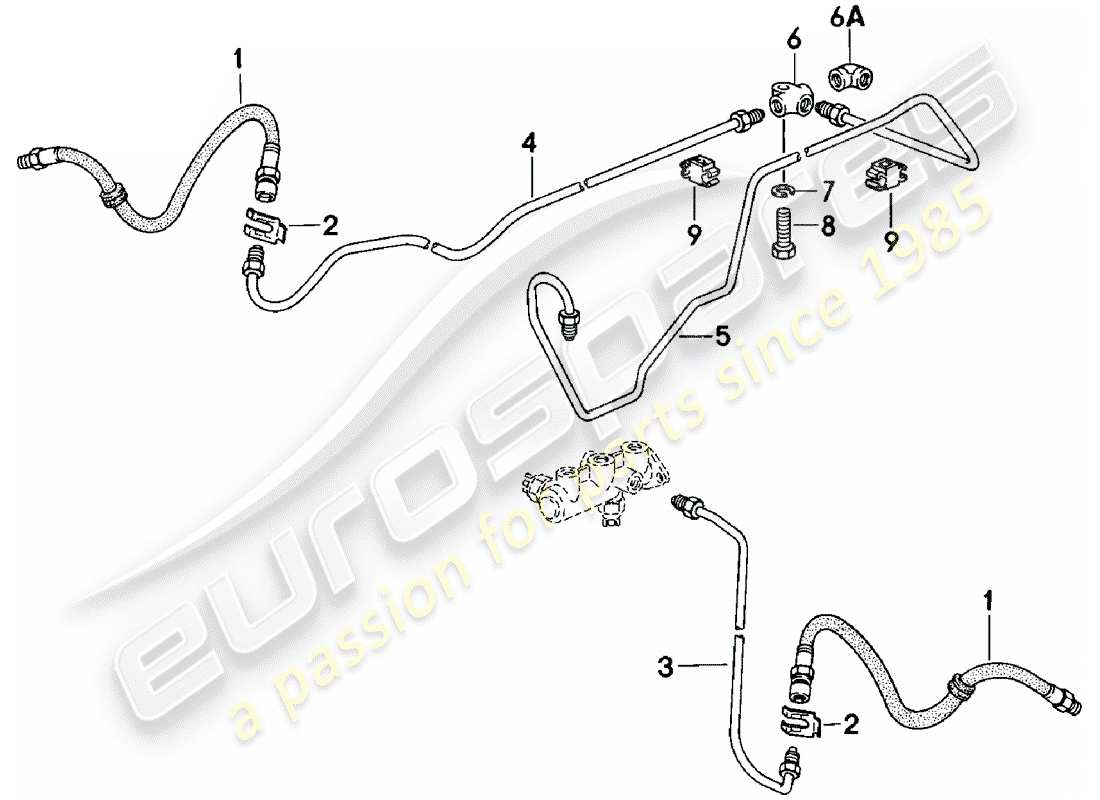 porsche 1981 (924) diagrama de piezas de líneas de freno