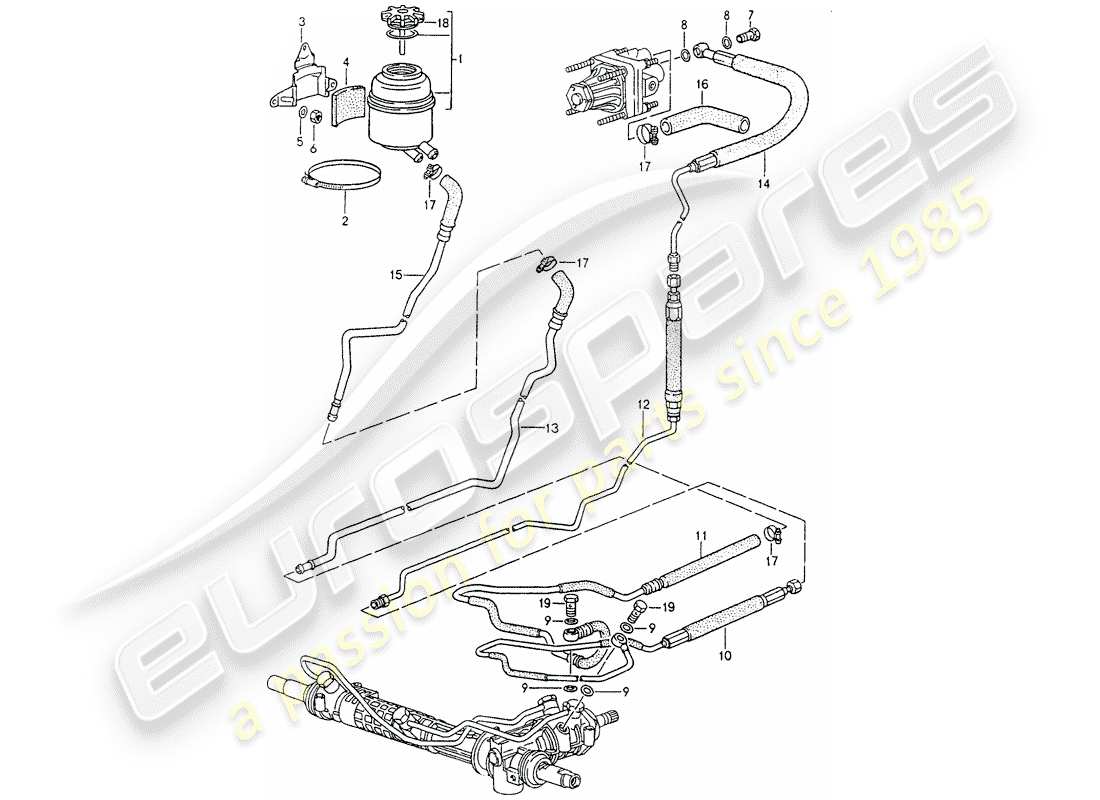 porsche 1990 (964) dirección asistida - líneas diagrama de piezas