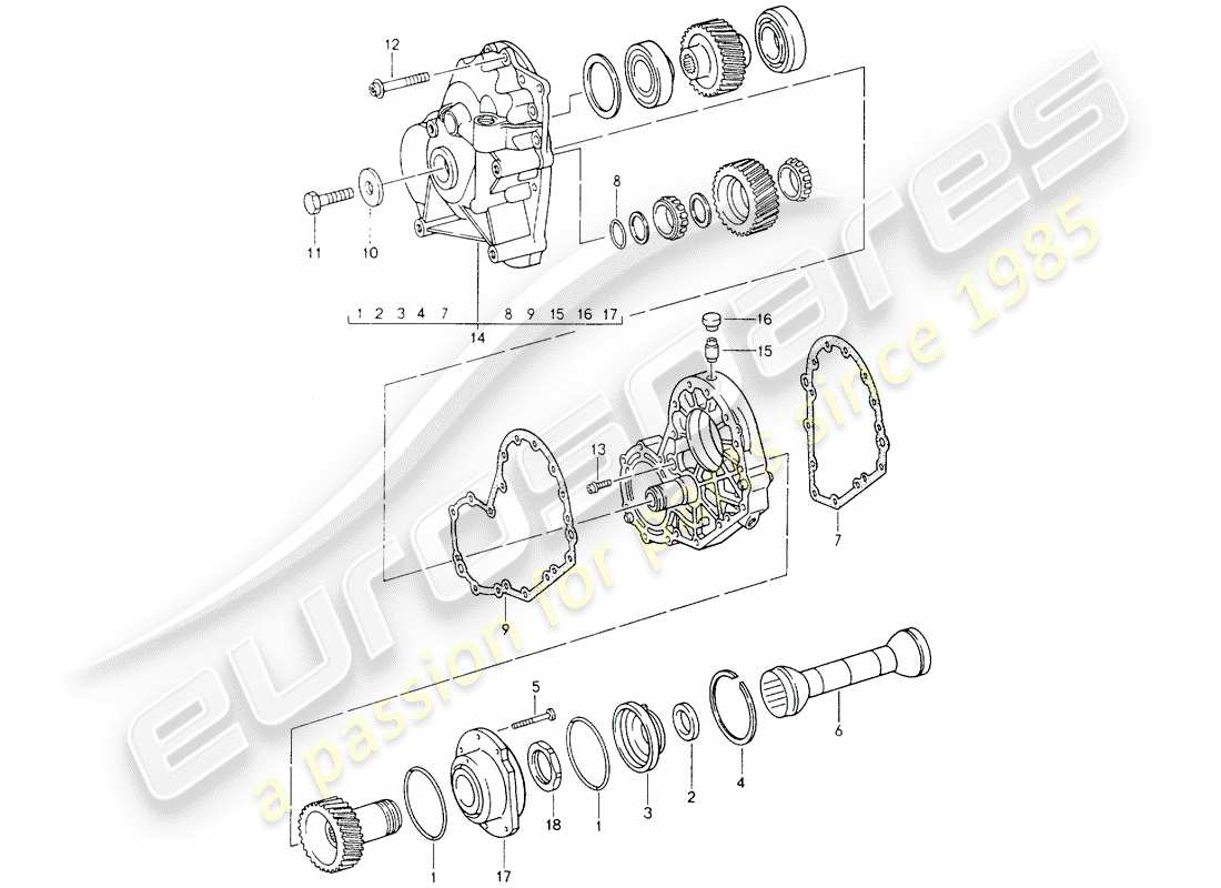 porsche 1993 (964) tiptronic - engranajes rectos - placa intermedia diagrama de piezas