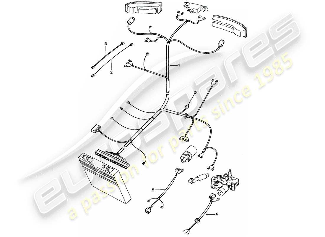 porsche 1987 (924s) arneses de cableado - extremo trasero diagrama de piezas