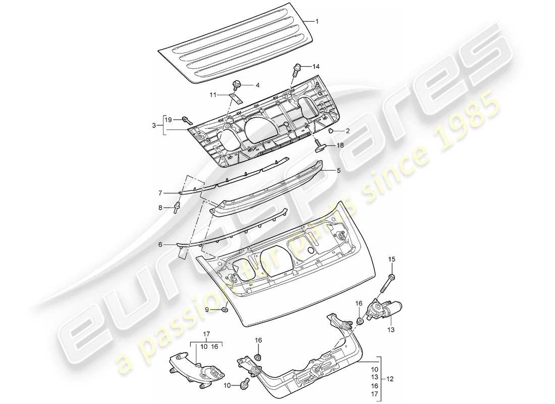 porsche 2007 (997-1) alerón trasero diagrama de piezas