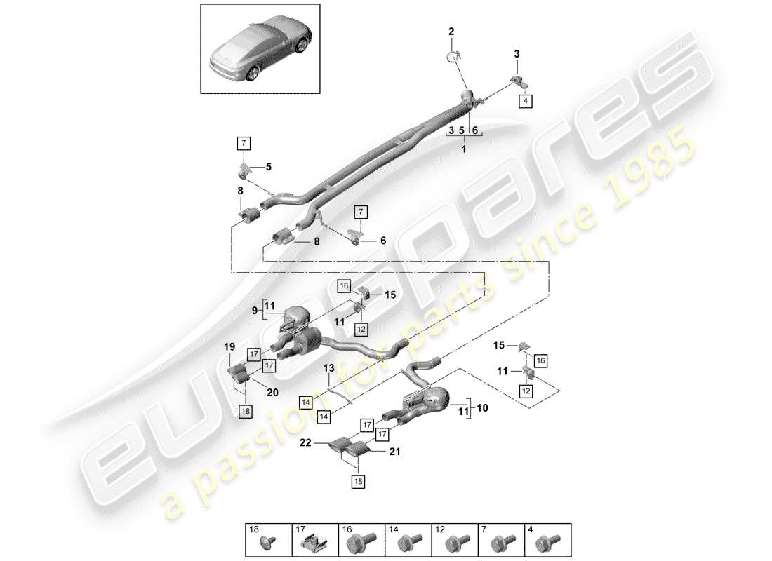 porsche 2019 (panamera 971-1) sistema de escape diagrama de piezas