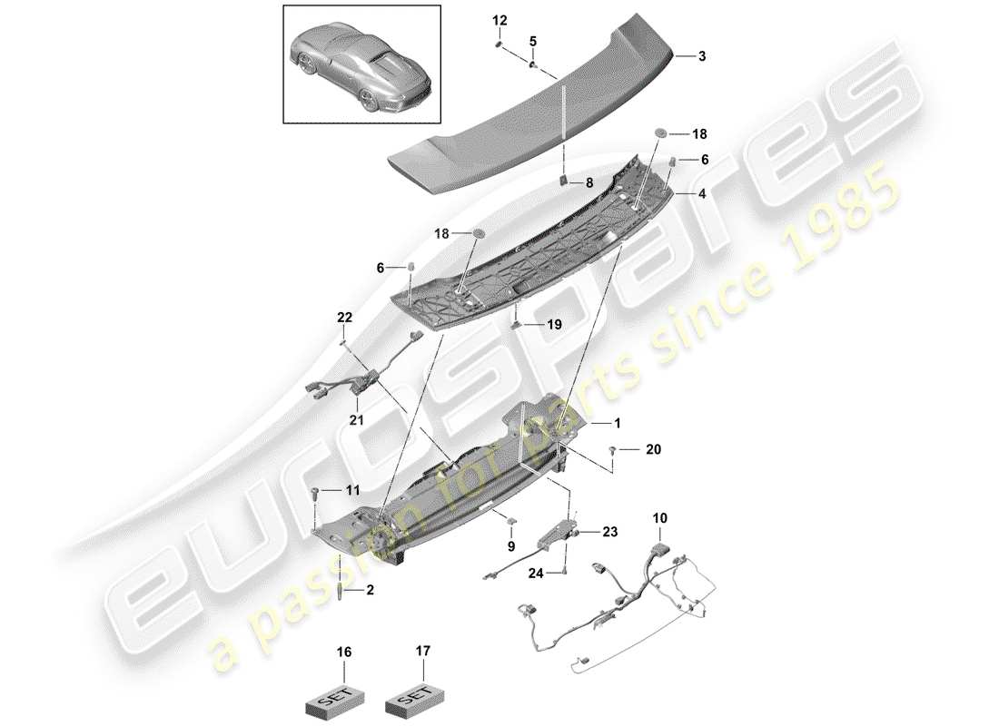 porsche 2017 (991-2 r/gt3/rs) diagrama de piezas del spoiler trasero