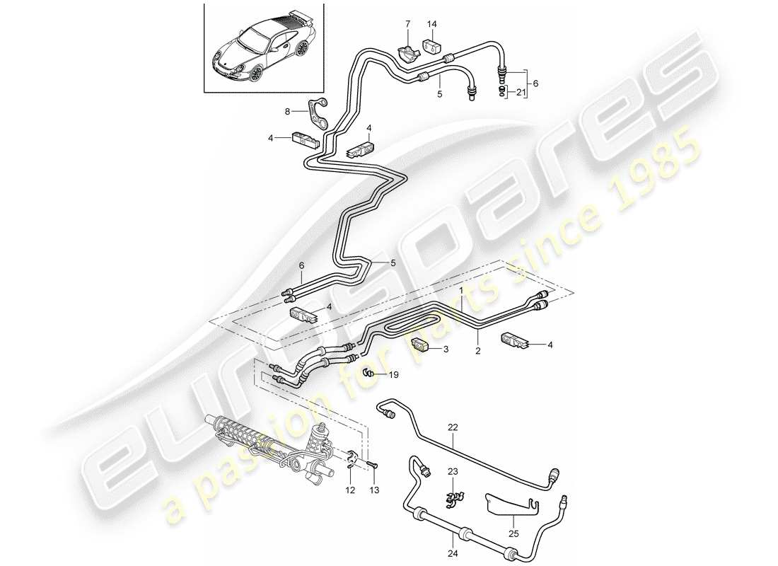 porsche 2007 (997-1 gt3) dirección asistida diagrama de piezas