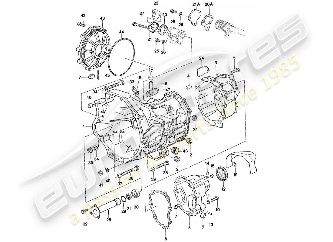 porsche 924 (1982) replacement transmission - transmission case - manual gearbox - vq vr uv md - me mf mb mx - 4q 5q 6q - d - mj 1981>> part diagram