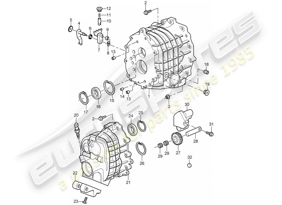 porsche 2007 (997-1 turbo / gt2) diagrama de piezas de la caja de engranajes