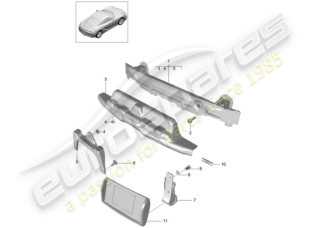 porsche cayman 981 (2016) diagrama de piezas del soporte de parachoques
