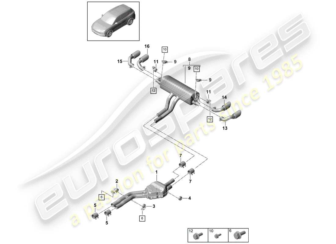 porsche 2019 (cayenne e3 9ya/9yb) sistema de escape diagrama de piezas