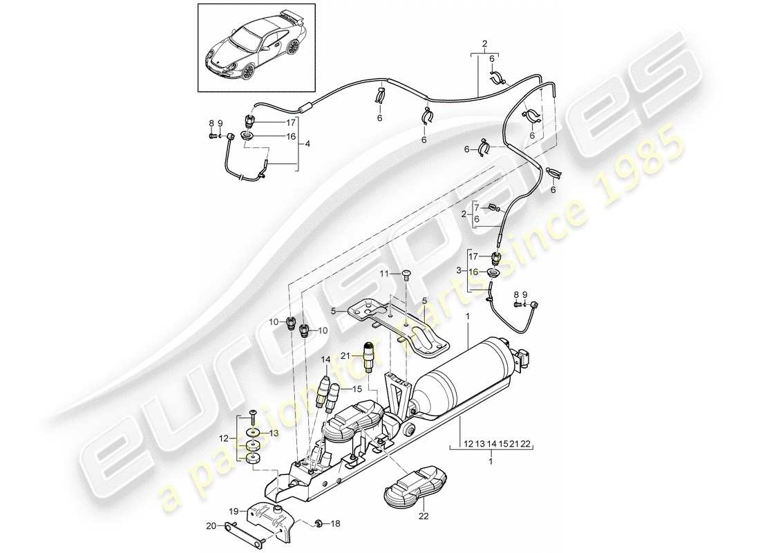 porsche 2008 (997-1 gt3) sistema autonivelante diagrama de piezas