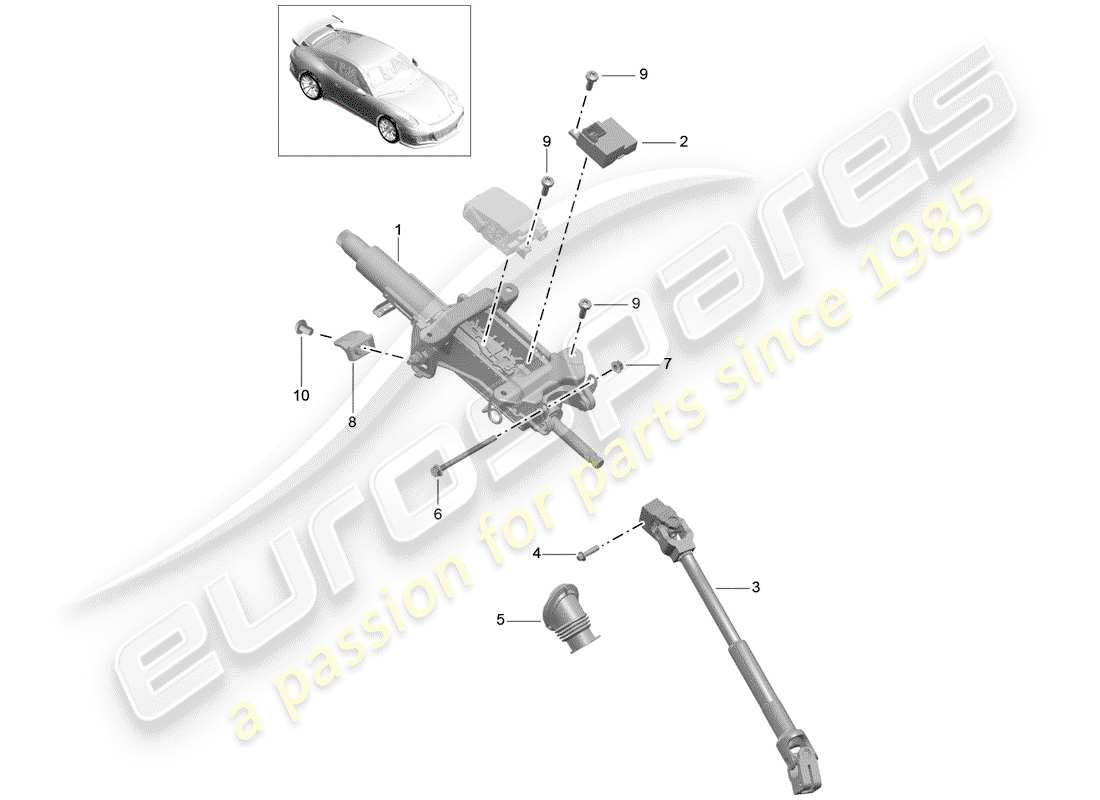 porsche 2016 (991-1 r/gt3/rs) columna de dirección diagrama de piezas