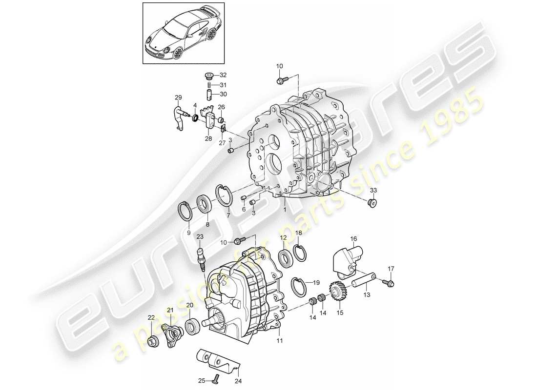 porsche 2009 997-2 turbo / gt2 diagrama de piezas de la caja de engranajes