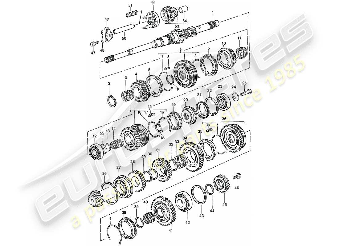 porsche 1986 (944) engranajes y ejes - caja de cambios manual diagrama de piezas