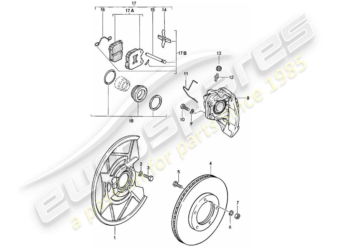 porsche 1982 (924) frenos de disco - eje delantero diagrama de piezas