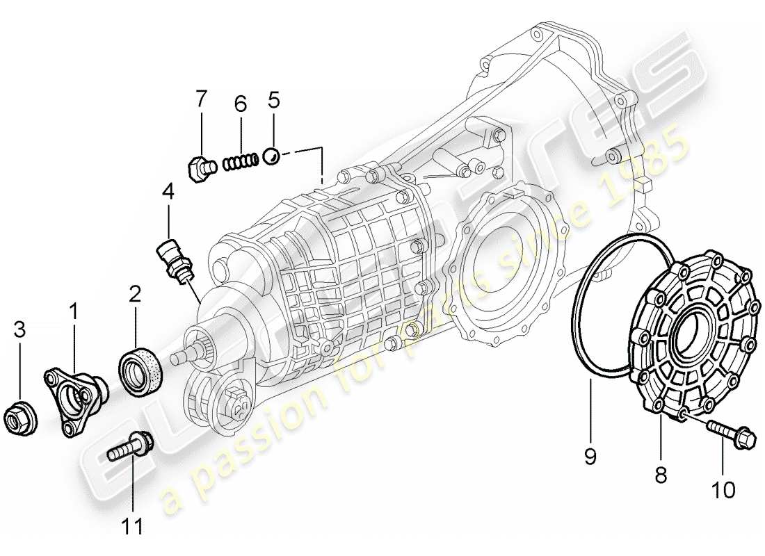 porsche 2001 (996 turbo / gt2) carcasa de engranajes - cubierta de la transmisión diagrama de piezas