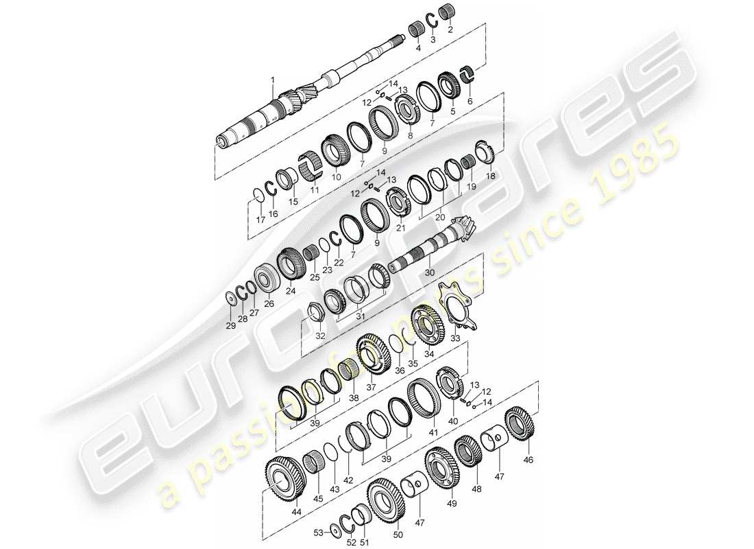porsche 2007 (997-1) engranajes y ejes diagrama de piezas