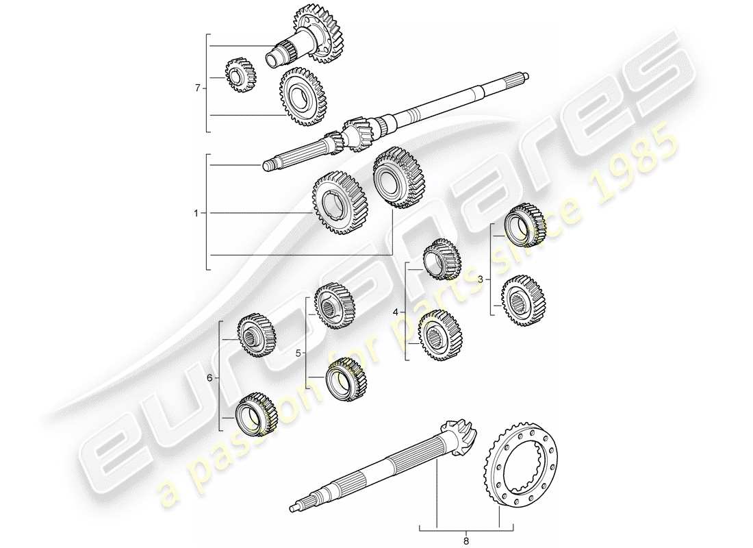 porsche 2007 (997-1) juegos de ruedas dentadas diagrama de piezas