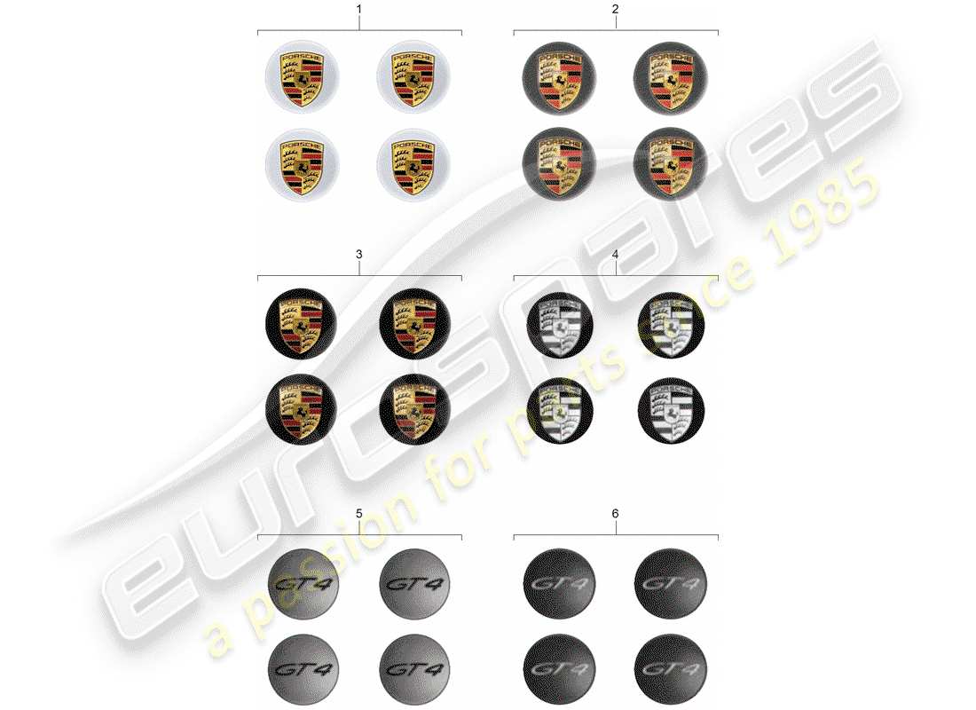 porsche tequipment 98x/99x (2015) diagrama de piezas de la tapa de la rueda