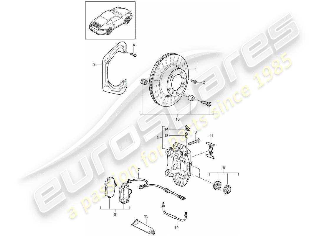 porsche 2012 (997-2) frenos de disco diagrama de piezas