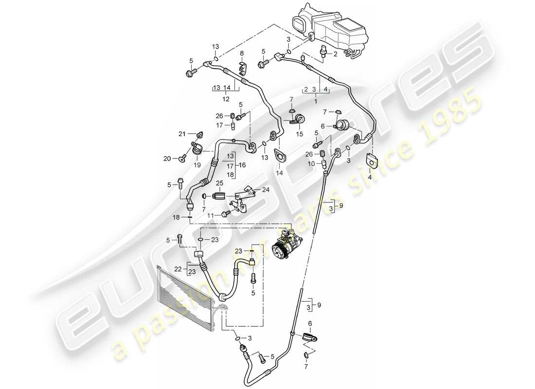 porsche 2004 (cayenne e1 9pa) circuito refrigerante diagrama de piezas