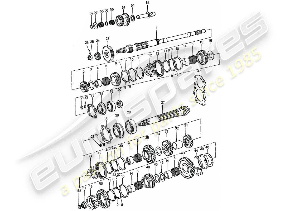 porsche 1976 (911) engranajes y ejes - 5 - diagrama de piezas de velocidad
