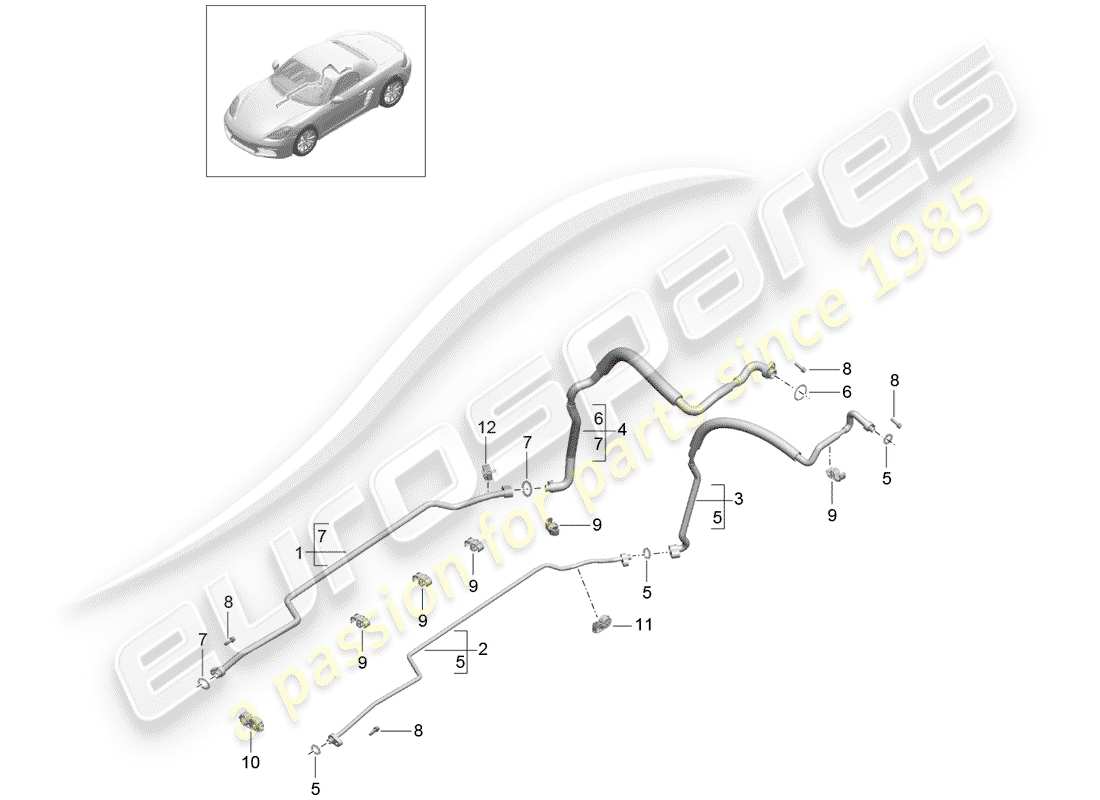 porsche 2018 (718 boxster) circuito refrigerante diagrama de piezas