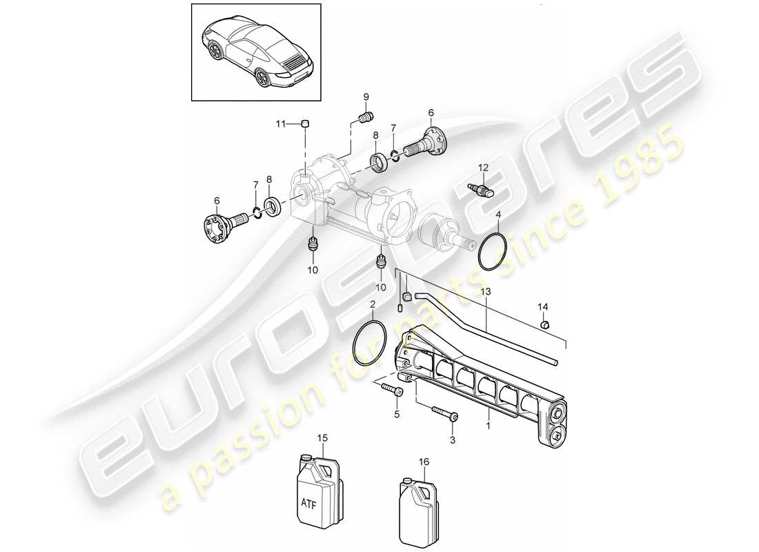 porsche 2011 (997-2) diferencial del eje delantero diagrama de piezas