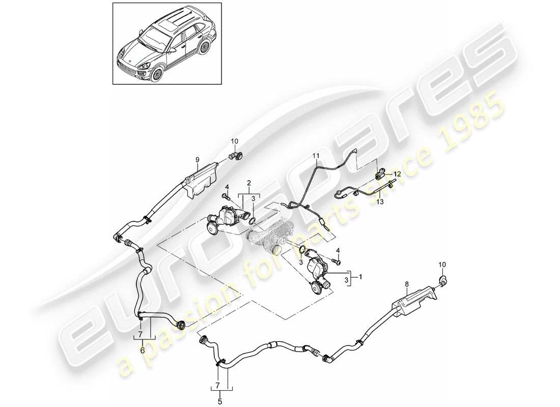 porsche 2014 (cayenne e2 92a) enfriador de aire de carga diagrama de piezas