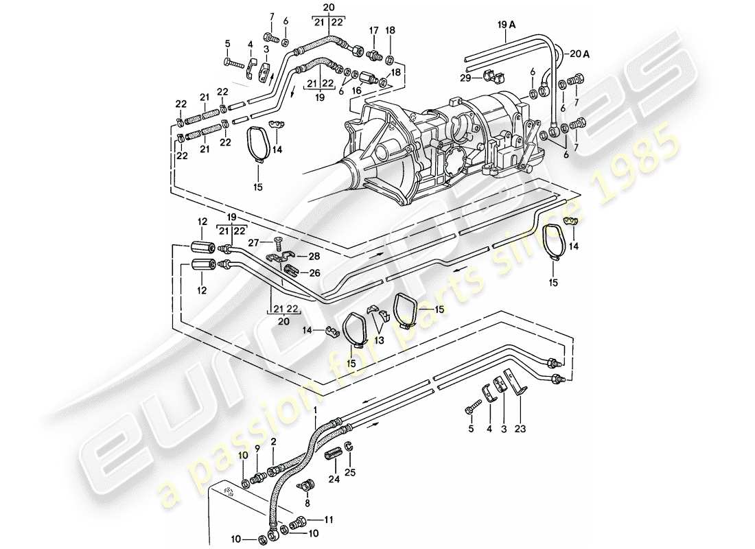 porsche 1987 (924s) enfriamiento de aceite - transmisión automática diagrama de piezas