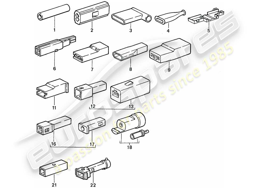 porsche 1986 (911) conector a tope - carcasa del conector diagrama de piezas