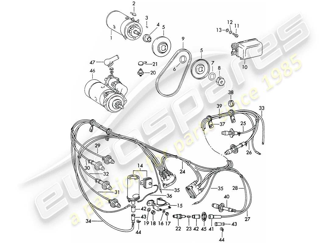 porsche 1961 (356b/356c) equipo eléctrico - motor diagrama de piezas