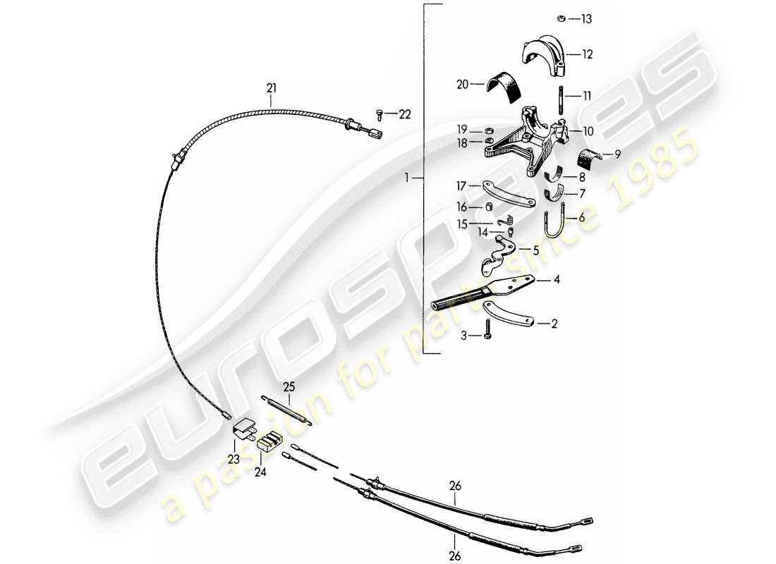 porsche 1957 (356/356a) freno de mano diagrama de piezas