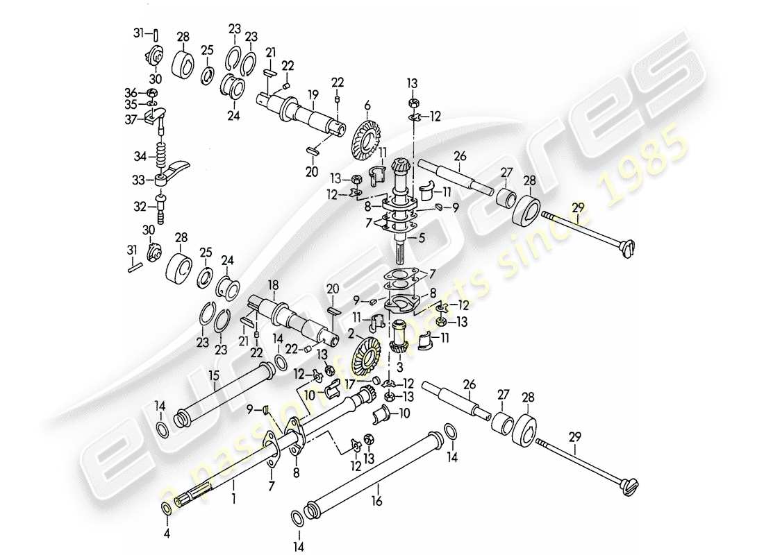 porsche 1954 (356/356a) control de válvula - m 90 501 >> 91 000 diagrama de piezas