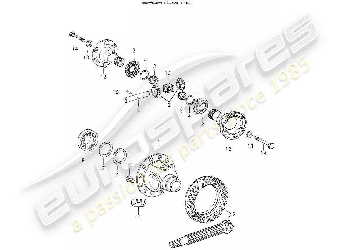 porsche 1972 (911) diferencial - para - sportomatic - tipo 905 diagrama de piezas