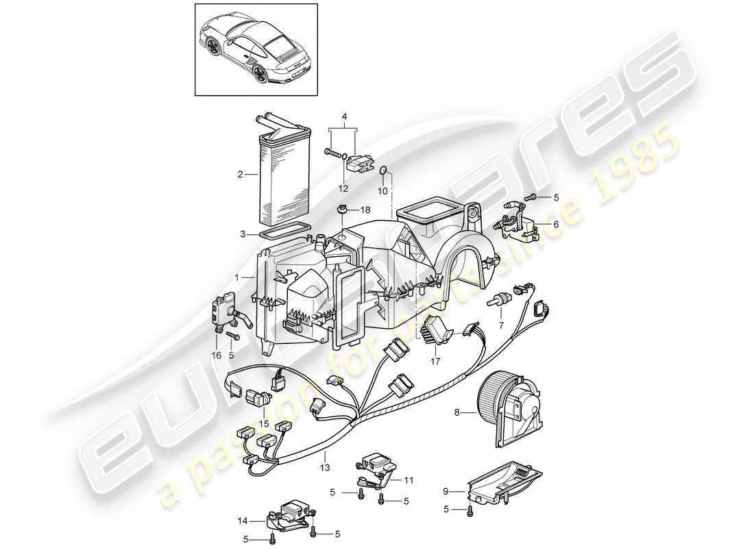 porsche 911 t/gt2rs (2013) diagrama de piezas del aire acondicionado