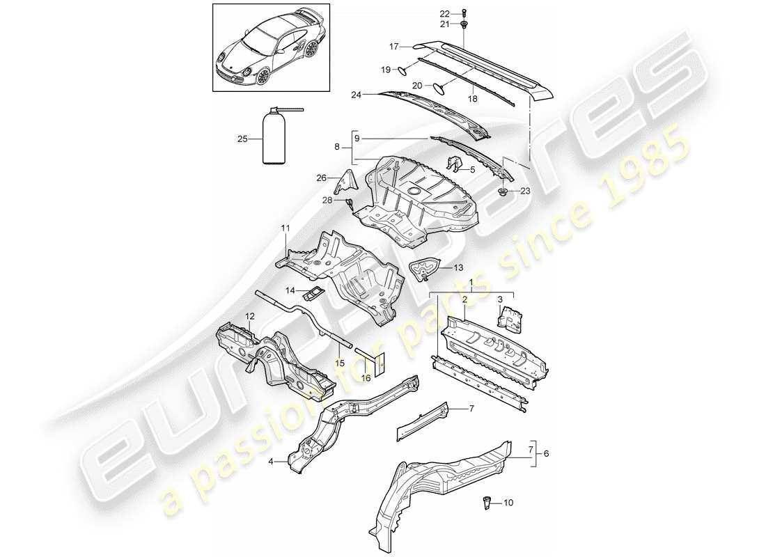 porsche 2013 (997-2 turbo / gt2 rs) diagrama de piezas del extremo trasero