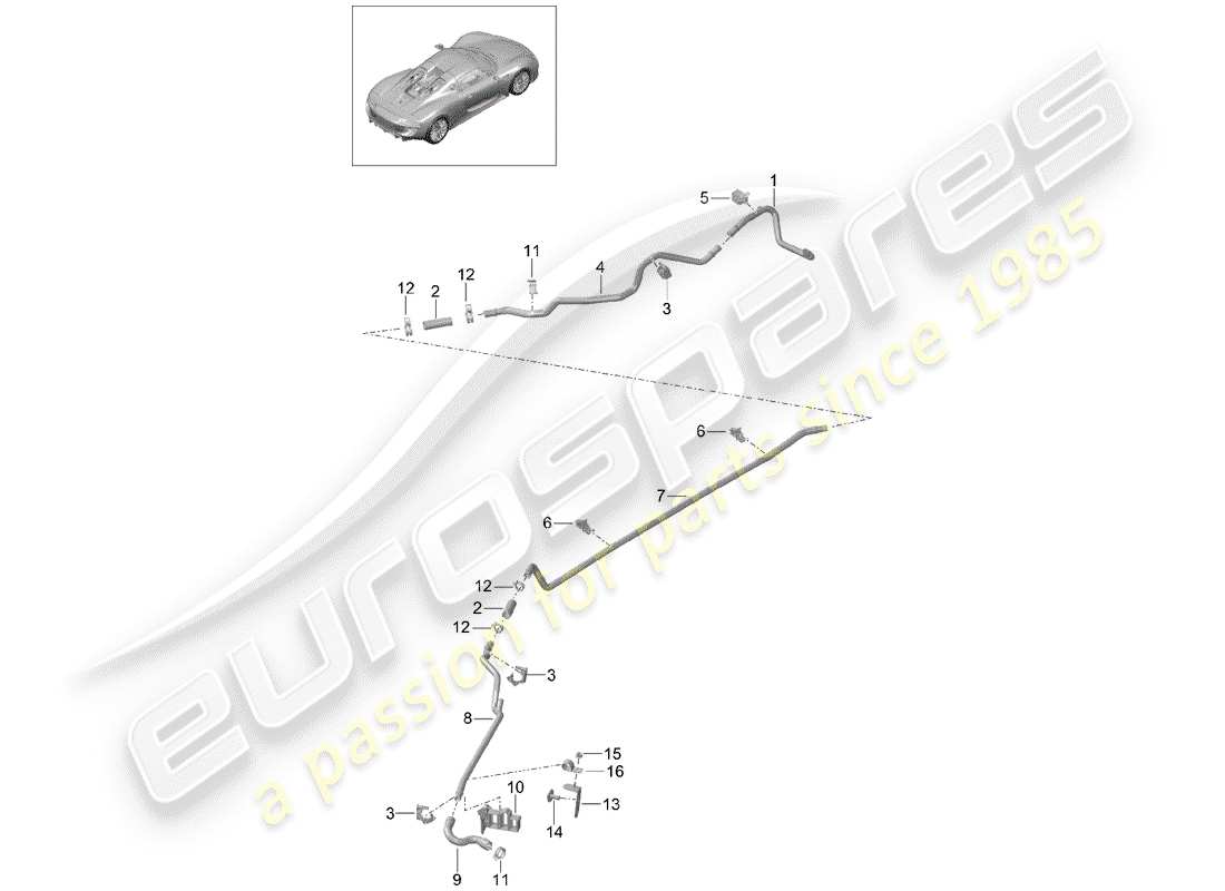 porsche 2015 (918 spyder) tubería del calentador diagrama de piezas