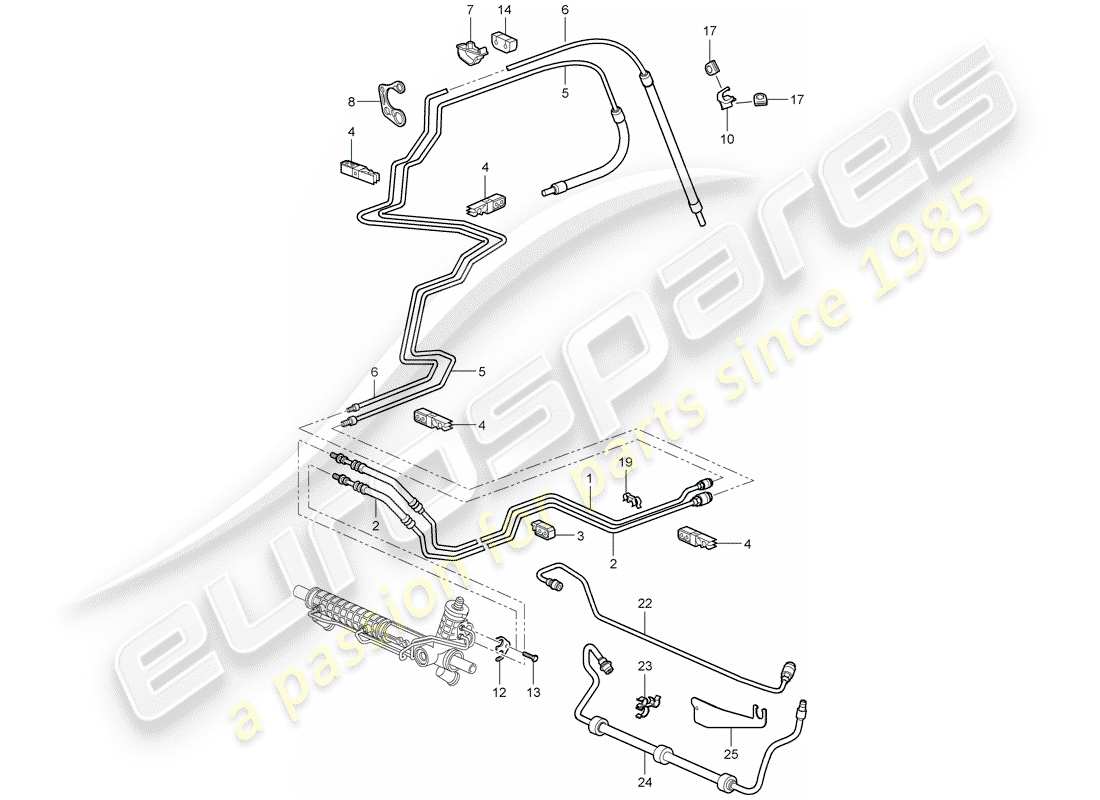 porsche 2007 (997-1 gt3) dirección asistida diagrama de piezas