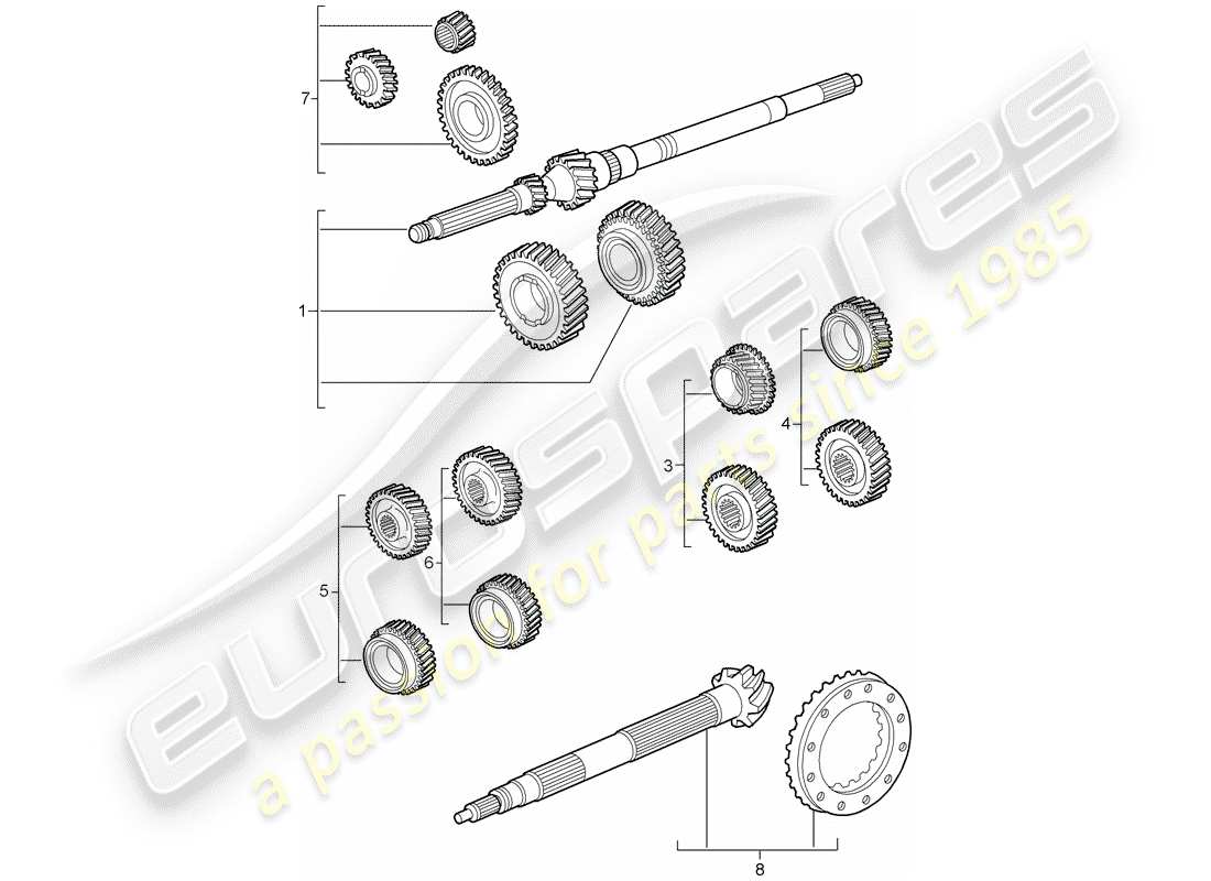 porsche 997 t/gt2 (2008) juegos de ruedas de engranajes diagrama de piezas
