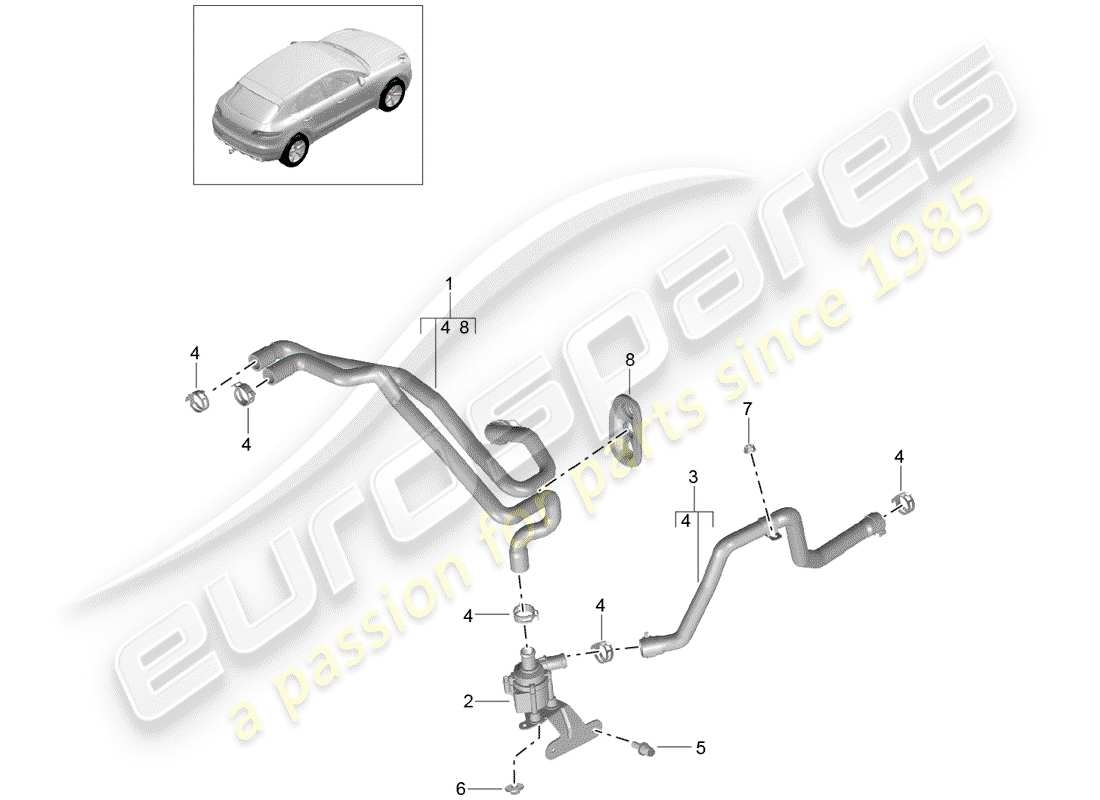 porsche 2015 (macan) diagrama de piezas de la manguera del calentador