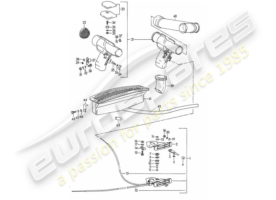 porsche 1960 (356b/356c) ventilación diagrama de piezas