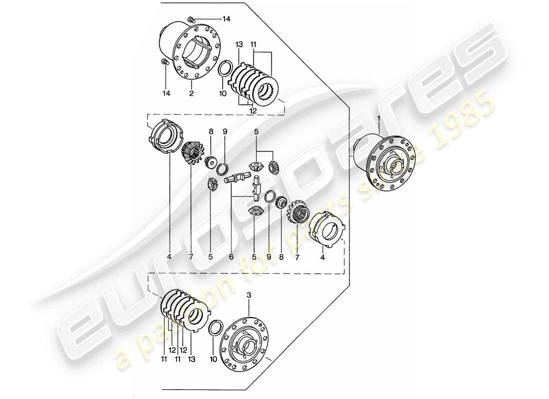 porsche 1976 (911) diferencial de deslizamiento limitado diagrama de piezas