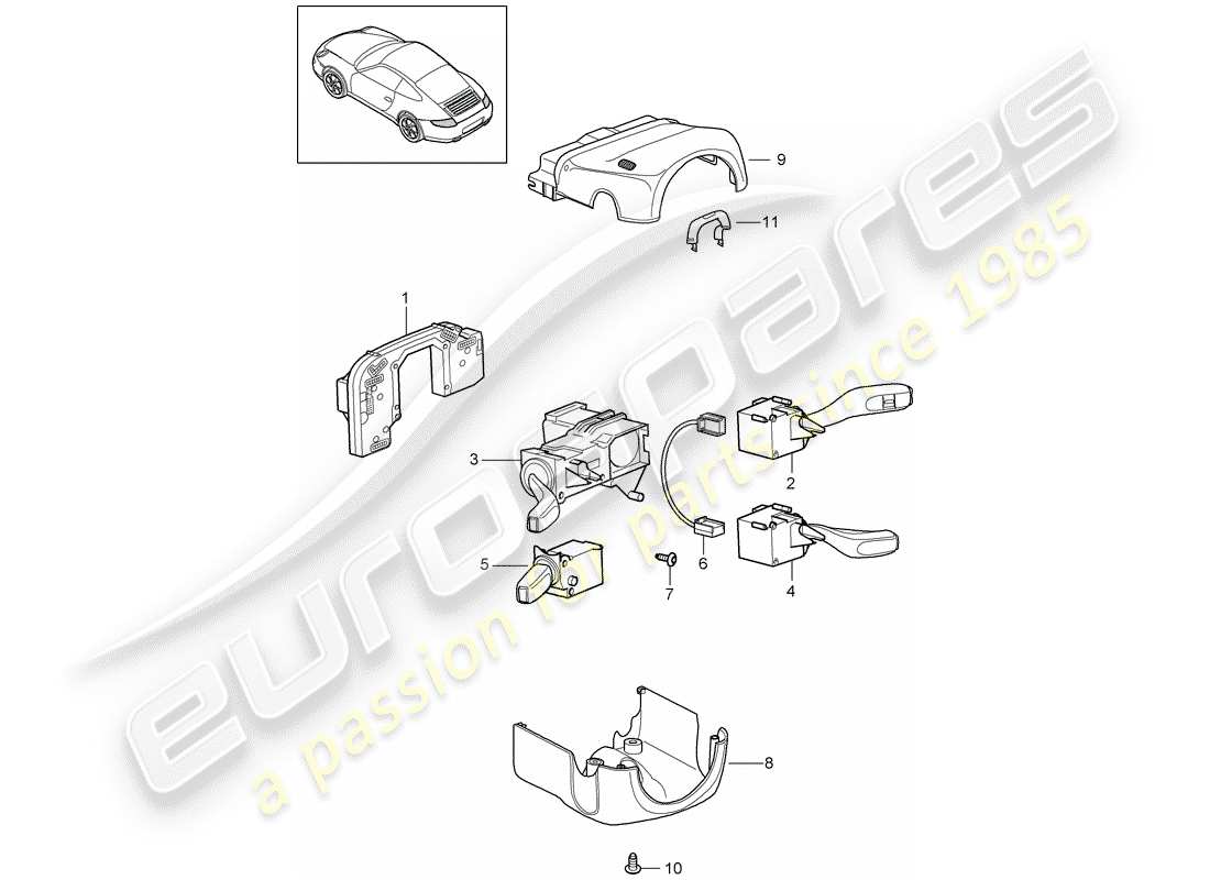 porsche 2012 (997-2) interruptor de la columna de dirección diagrama de piezas
