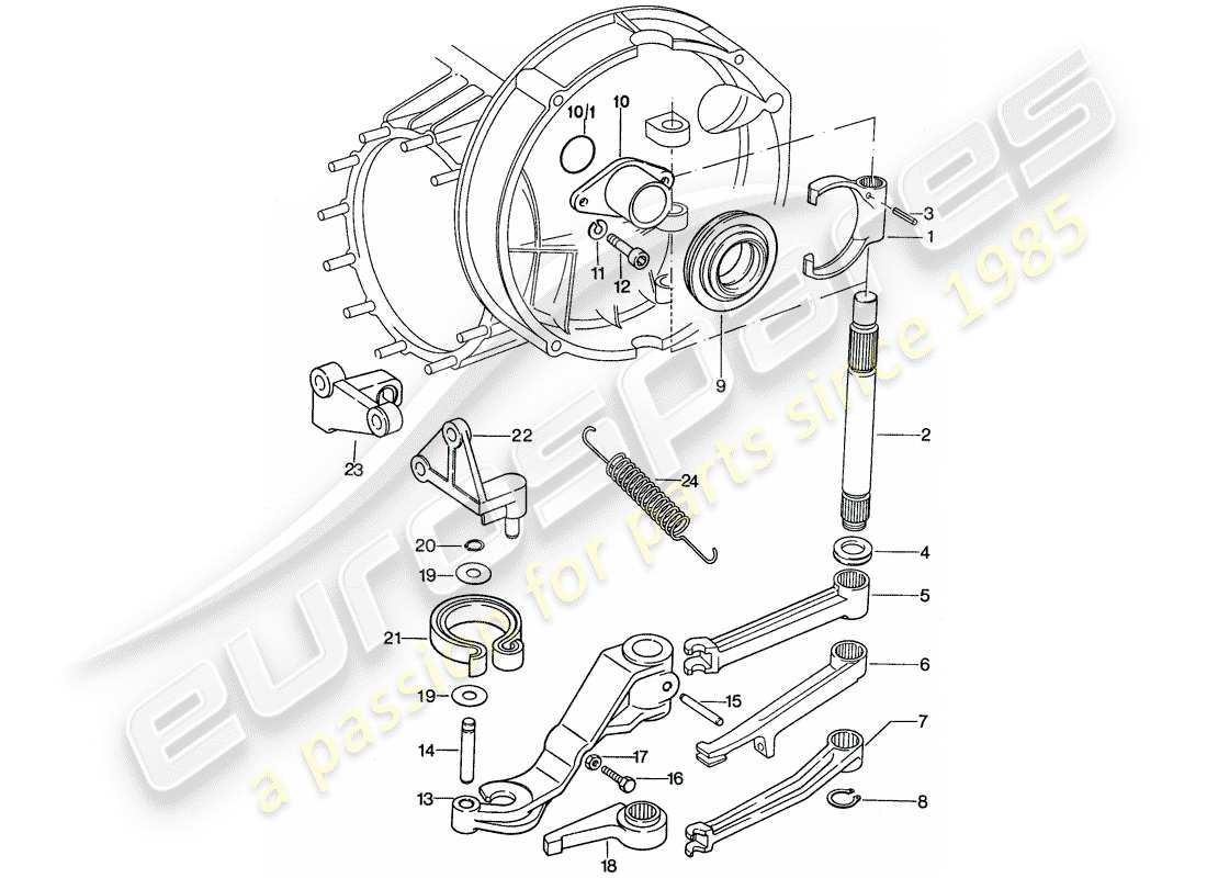 porsche 1974 (911) liberación del embrague diagrama de piezas