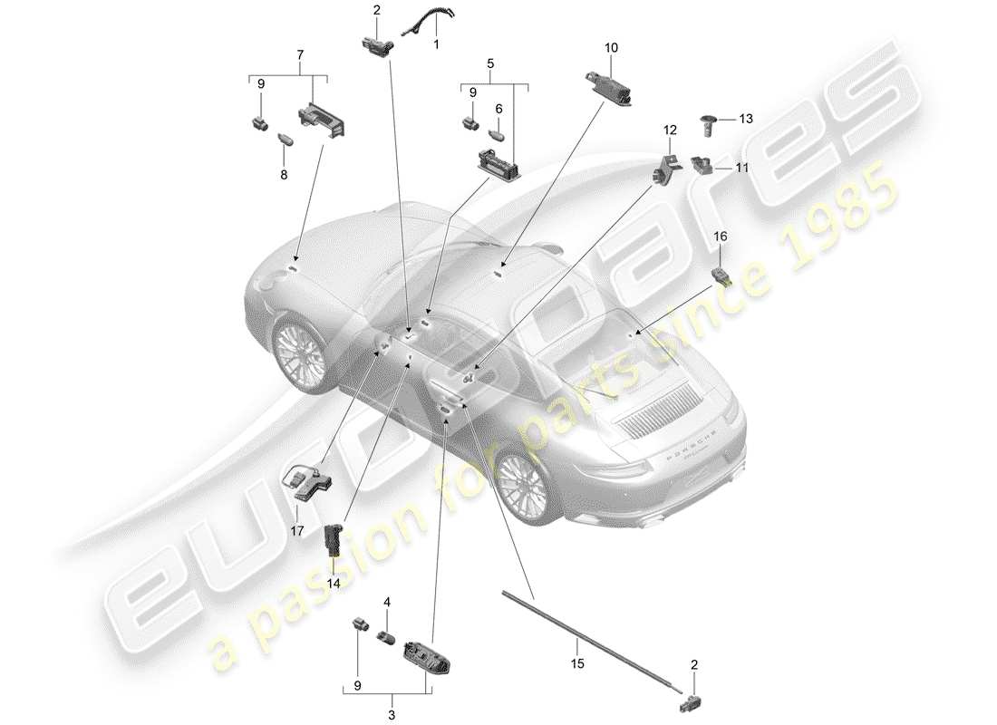 porsche 2020 (991-2) luz interior diagrama de piezas