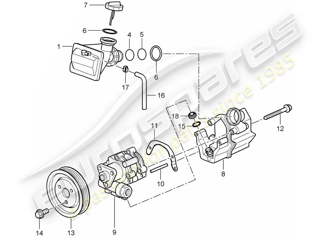 porsche 2005 (987 boxster) dirección asistida diagrama de piezas
