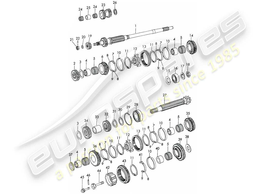 porsche 1966 (911/912) engranajes y ejes - 5-speed - diagrama de piezas de transmisión